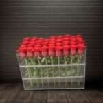 red roses box bouquet