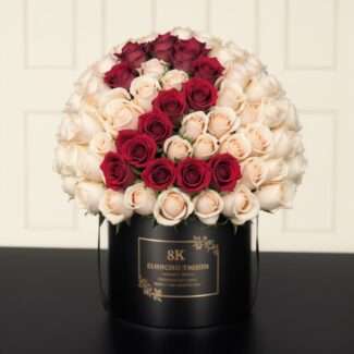 peach and red roses arrangement