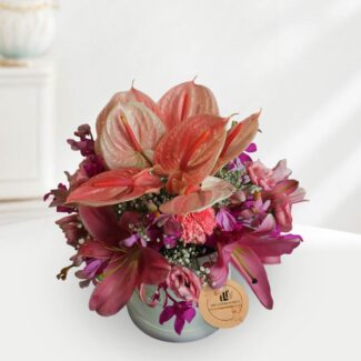 pink orchids and lily bouquet