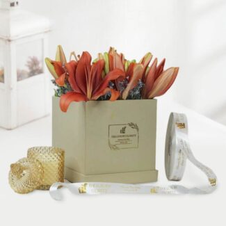 red lily bouquet box