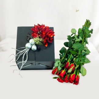 red roses box bouquet