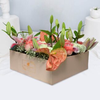 rose, carnation, daisy and lily box