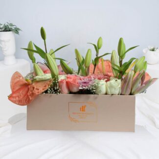 rose, carnation, daisy and lily box