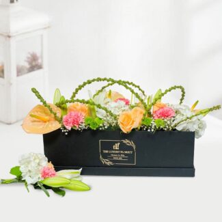 roses, carnations and lilies box