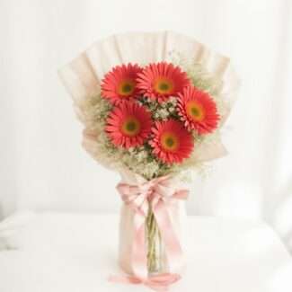red gerbera and gypso bouquet