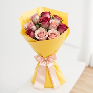 pink and red roses bouquet