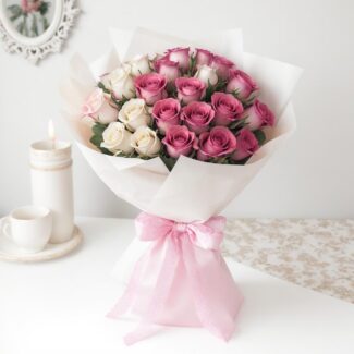 pink & white roses bouquet